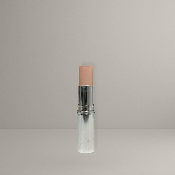 重厚なシルバー容器のスティックベースを正面から撮影した商品写真